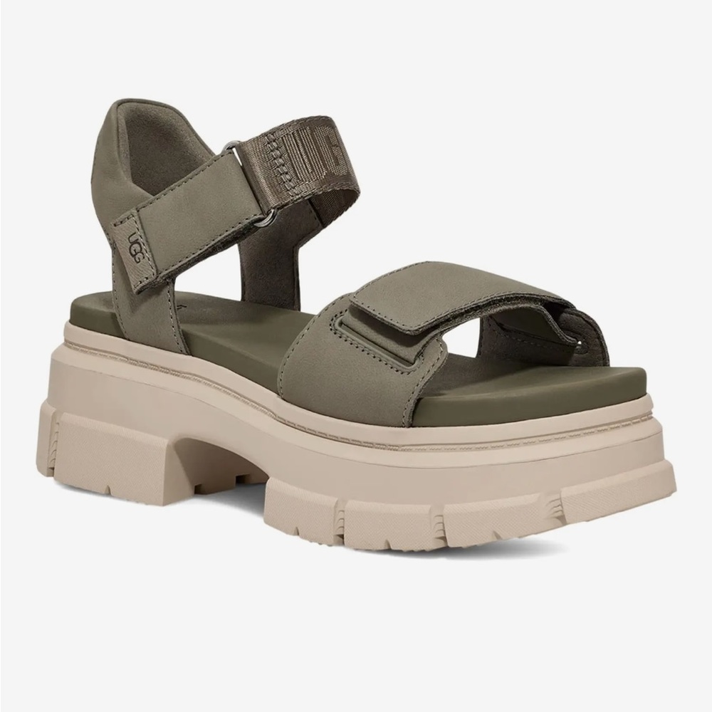 UGG ASHTON SLIDE MOSS GREEN CHUNKY SLIDE SANDALS
